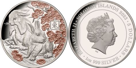 5 Dollars Rabbit Lunar Year 1 Oz Silver Coin 5 Solomon Islands 2023