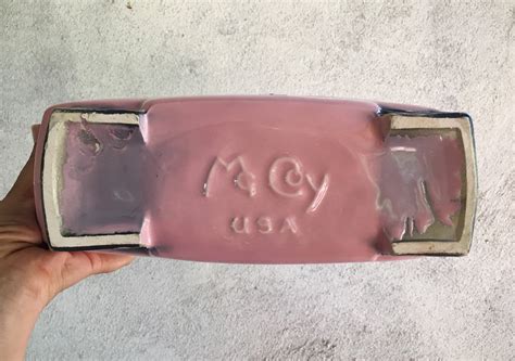 1950s Mccoy Pottery Planter Pink Rectangular With Black Feet