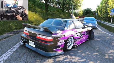 Drifting 2JZ Nissan S13 Through TRAFFIC On Mountain Road Assetto