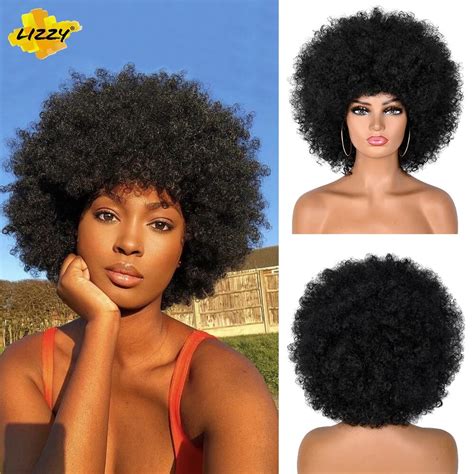 Short Afro Kinky Curly Hair Wigs For Black Women African Synthetic Fluffy And Soft Natural