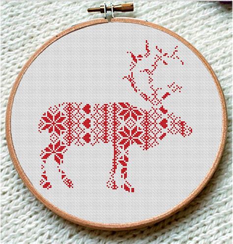 Nordic Pattern Christmas Reindeer Cross Stitch Pattern Pdf Etsy Canada