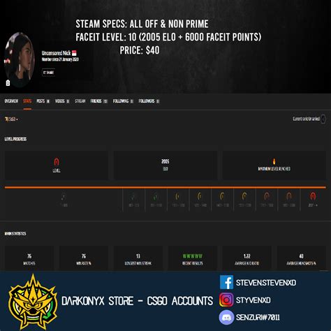 Sold Verified Store Faceit Level 10 2005 Elo 6000 Faceit Points