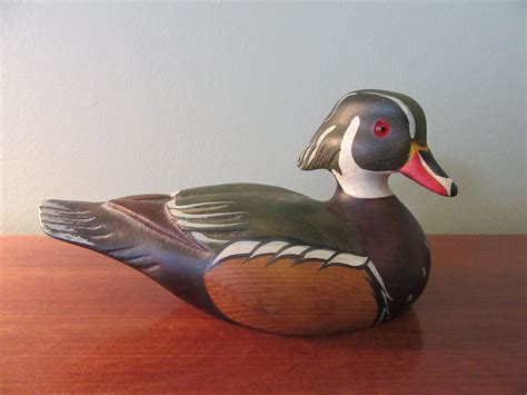 Carved Wood Duck Decoy Solid Wood Hand Painted Big Sky Etsy Duck