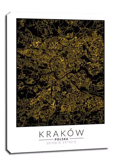 Kraków Mapa Złota Obraz Na Płótnie Galeria Plakatu