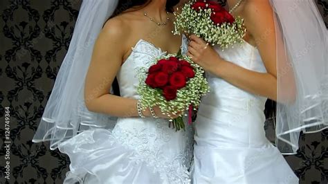 Wedding Lesbians Girl In Bridal Dress Kissing Wallpaper In Background Happy Lesbians Wedding
