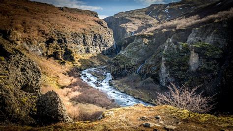 A River Flowing Through Some Canyon In The Iceland Stock Image Image