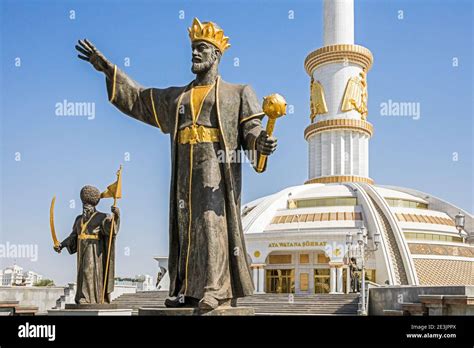 Statues Of Turkmen Leaders In Front Of The Independence Monument Built