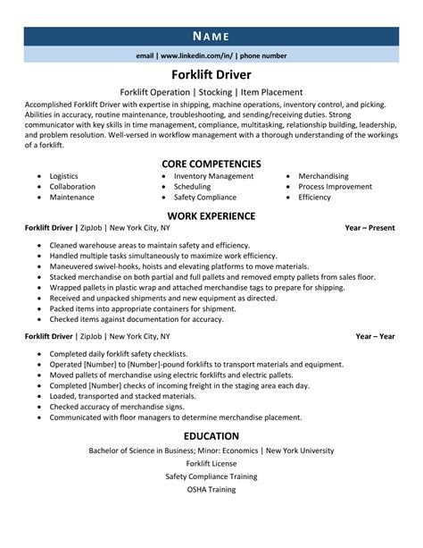 Forklift Driver Resume Example And 3 Tips Zipjob