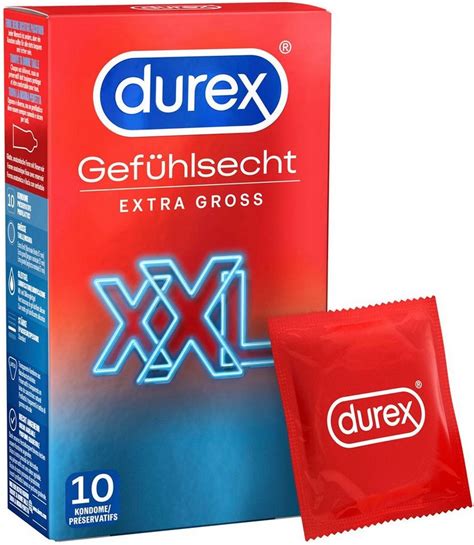 Durex Xxl Kondome Gefühlsecht Extra Groß Packung 10 St Mit Einem Angenehmen Geruch Für Ein