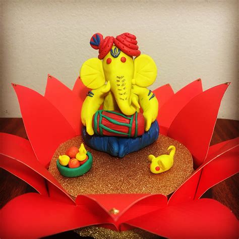 Diy Shri Ganesh Using Modeling Clay And Lotus Using Cardboard And Color