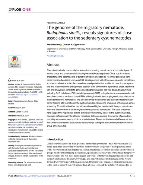 pdf the genome of the migratory nematode radopholus similis reveals signatures of close