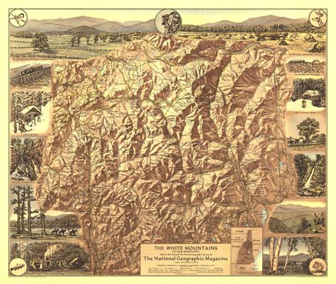 White Mountains Of New Hampshire Map The National Geographic Etsy