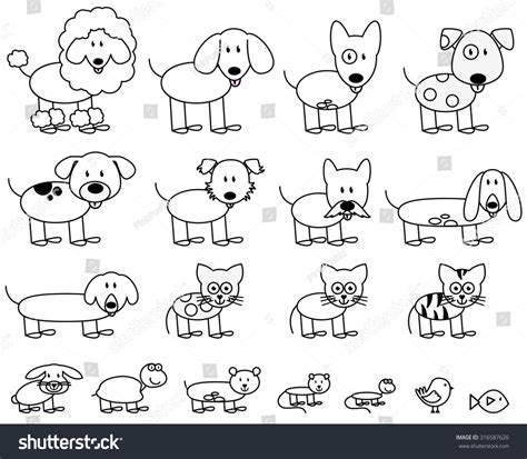Vector Collection Of Cute Stick Figure Pets And Animals Stick Figure