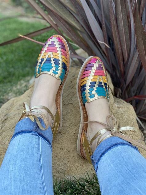 Lace Up Huaraches Multi Color Gold — Agave Girl Boutique Real Leather