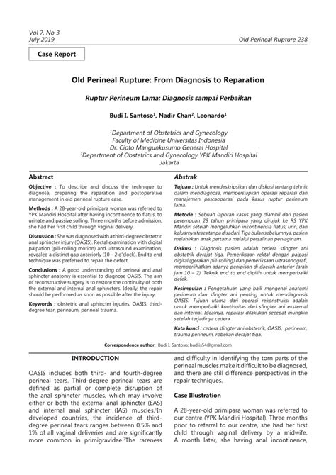Pdf Old Perineal Rupture From Diagnosis To Reparation