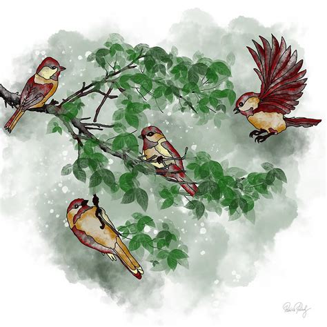 Birds On The Tree Branch Painting By Patricia Piotrak Fine Art America