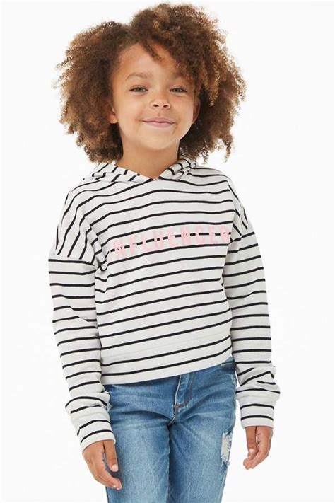 Forever 21 Girls Striped Influencer Graphic Hoodie Kids Girls