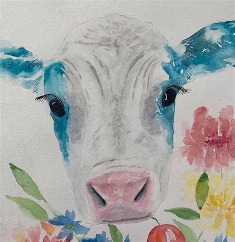 Watercolor Painting Cow Original Artwork Etsy
