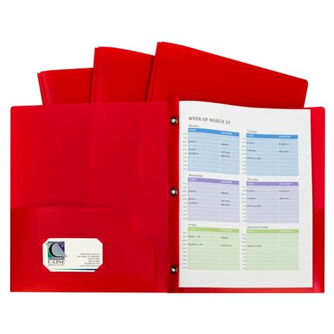 C Line Two Pocket Heavyweight Poly Portfolio Folder Wprongs Red Pk10