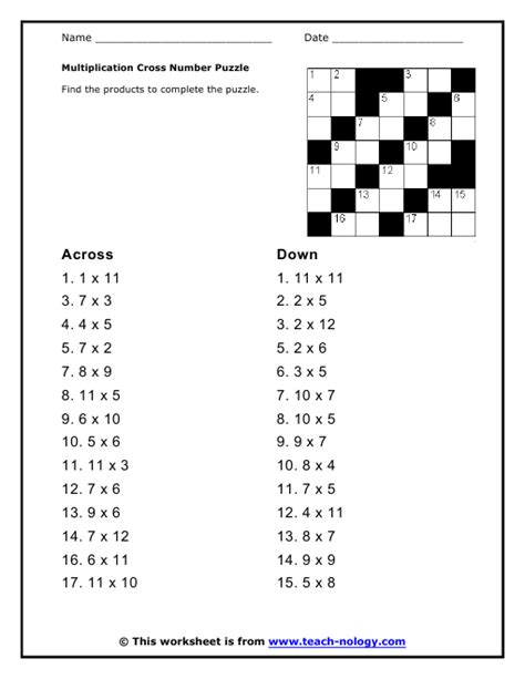 Cross Number Puzzle Multiplication Printable Number Puzzles And My