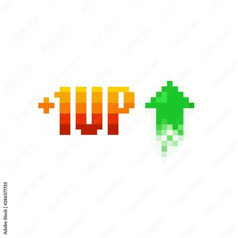 Pixel Art 1 Level Up And Green Arrow Icon On White Background