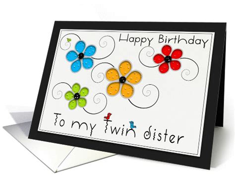 Happy Birthday Twin Sister Colorful Floral Cut Out Card 959809