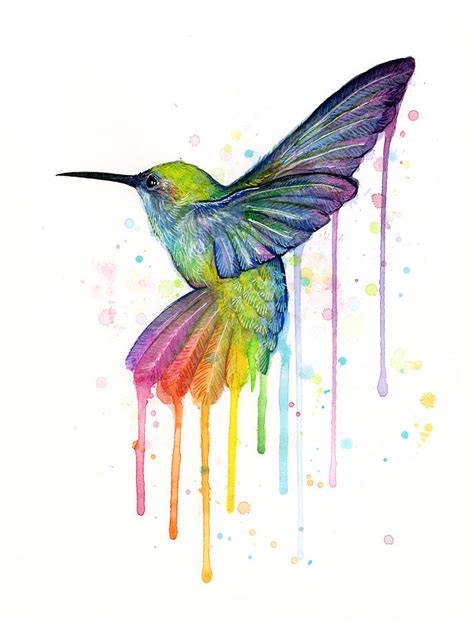 Hummingbird Of Watercolor Rainbow Painting By Olga Shvartsur Pixels Merch