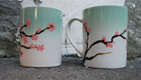 Cherry Blossoms Painted Mugs Hand Painted Mugs Hand Painted Ceramics