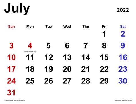 July 2022 Calendar Templates For Word Excel And Pdf