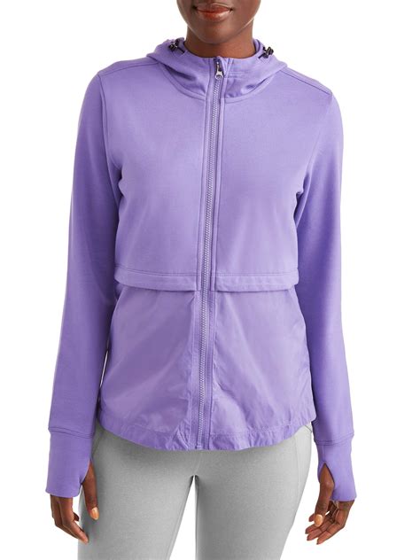 Athletic Works Womens Active Performance Knit Woven Zip Front Jacket