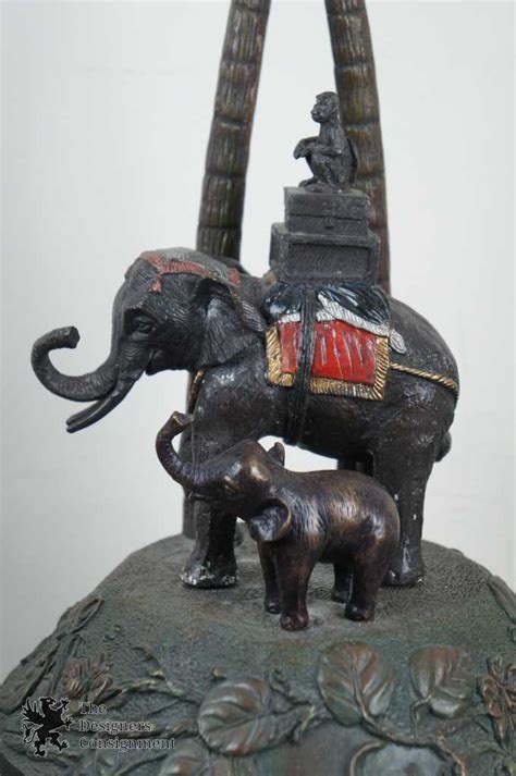 Frederick Cooper Figural Bronze Table Lamp Elephants Monkey Palm Tree