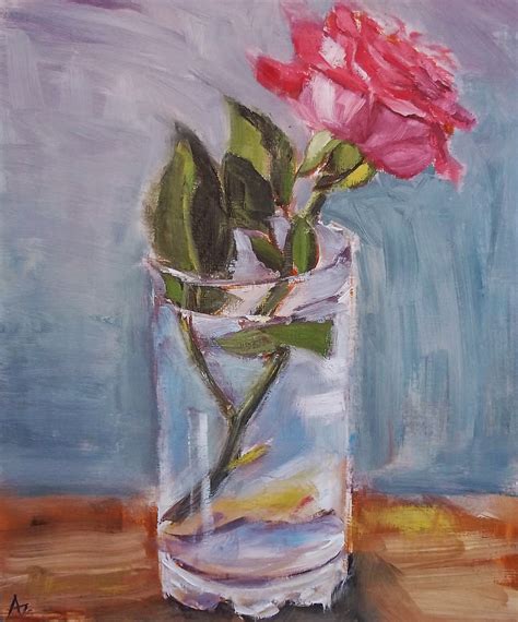 Azras Painting A Day Pink Rose In A Glass