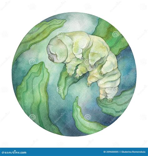 Watercolor Tardigrade Water Bear Underwater Illustration In Circle
