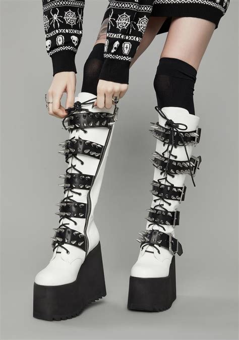Widow Spiked Buckle Triple Stacked Platform Boots Black