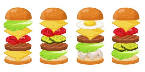 Burger Ingredients Set White Background Stock Illustrations - 193 Burger Ingredients Set White ...