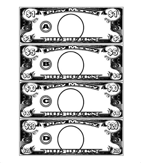Free Printable Printable Play Money Black And White Black White