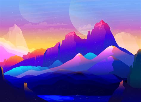 Rock Mountains Landscape Colorful Illustration Minimalist