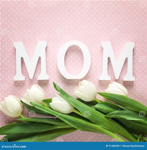 Mothers Day Message With White Tulips On Pink Background Stock Image