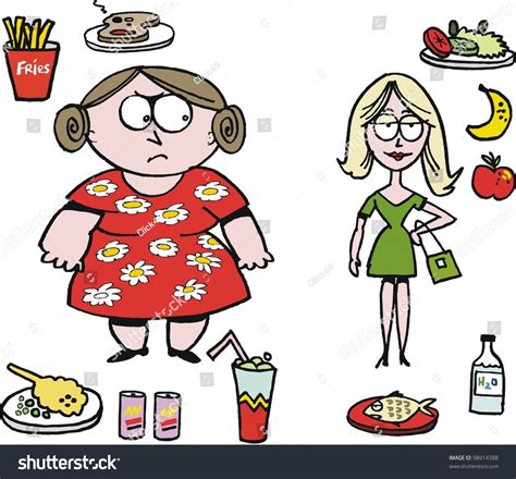 Vector Cartoon Overweight Woman Fast Food Stock Vector Royalty Free Shutterstock