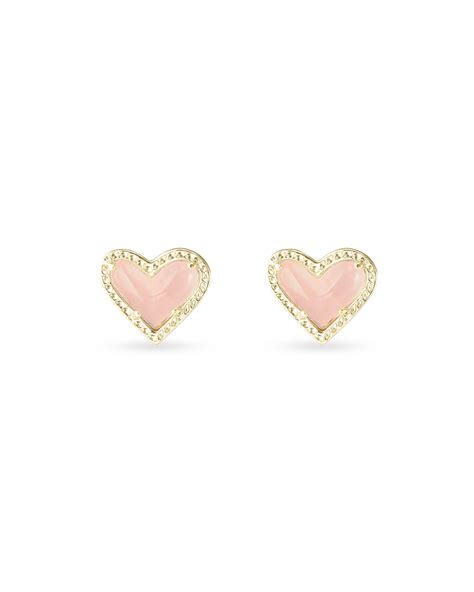 Ari Heart Gold Stud Earrings In Rose Quartz Kendra Scott