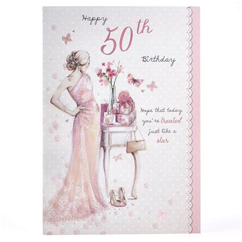 A Birthday Card With A Woman In A Pink Dress