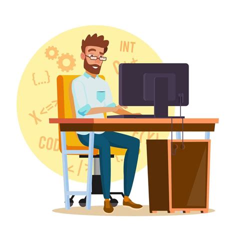 Programmer Man Vector Stylized Young Developer Person Working On