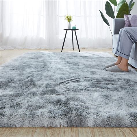 Etaoline Grey Rugs Living Room Large Faux Fur Rug Soft Modern Shaggy