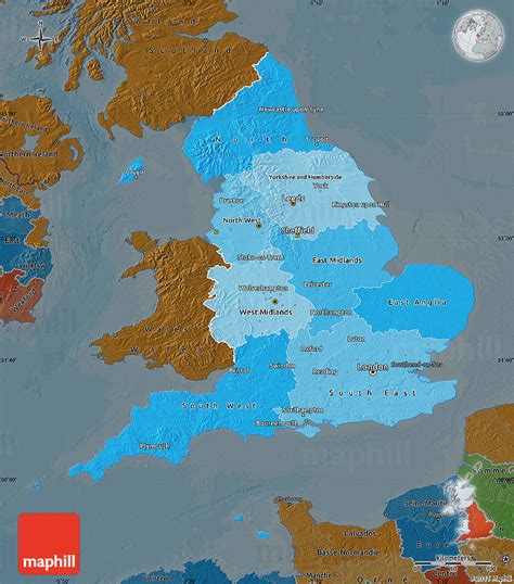 Political Shades Map Of England Darken