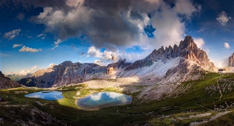 Landscape Nature Mountains Sunset Lake Cabin Clouds Summer Dolomites Mountains Alps