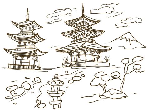 Premium Vector | Pagoda japan building landmarks sketch sketch hand