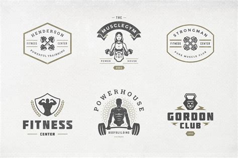 Retro Fitness And Gym Logos Set In Logo Templates On Yellow Images