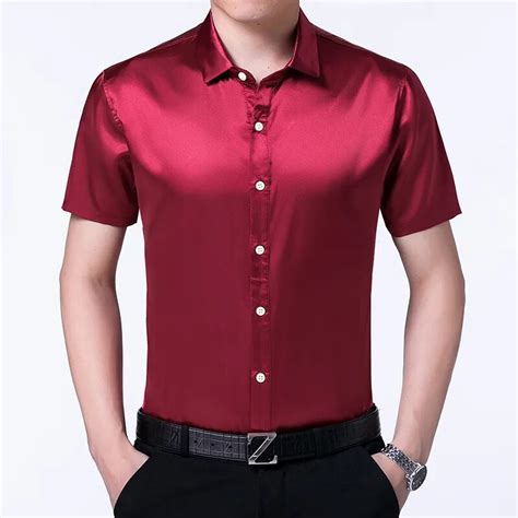 High Quality Summer Mens Satin Silk Shirts Pure Color Male Casual Satin