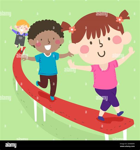 Illustration Of Kids Walking On A Balancing Beam Stock Photo Alamy