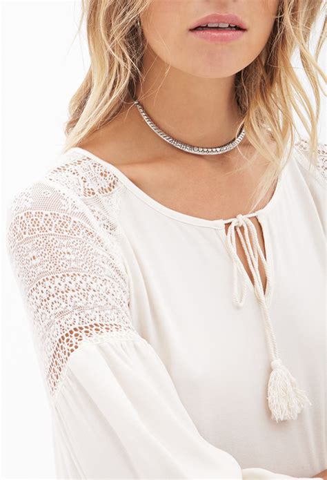 Lyst Forever 21 Crochet Lace Peasant Top In White